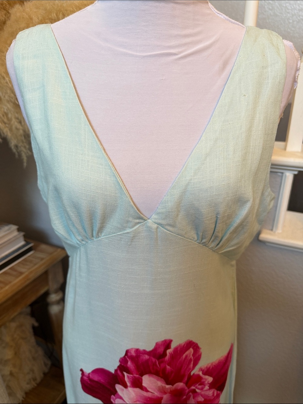 Anthropologie Paper Heart Magenta Iris Linen Blend Floral Maxi Dress Size Large - Picture 4 of 8